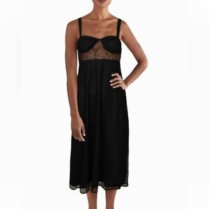 NWT DANIELLE BERNSTEIN Black Sheer Lace MIDI Dress